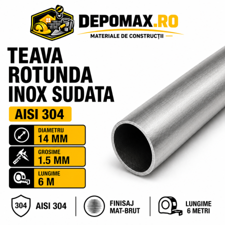 Teava rotunda inox sudata AISI 304, 14 x 1.5 mm, 6 metri
